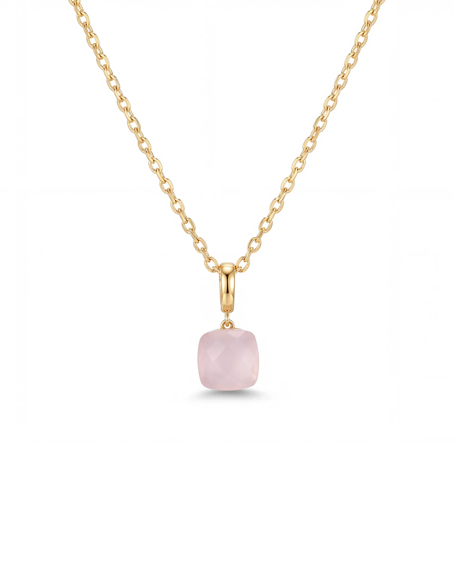 Pembe Kuvars Taşlı Kolye