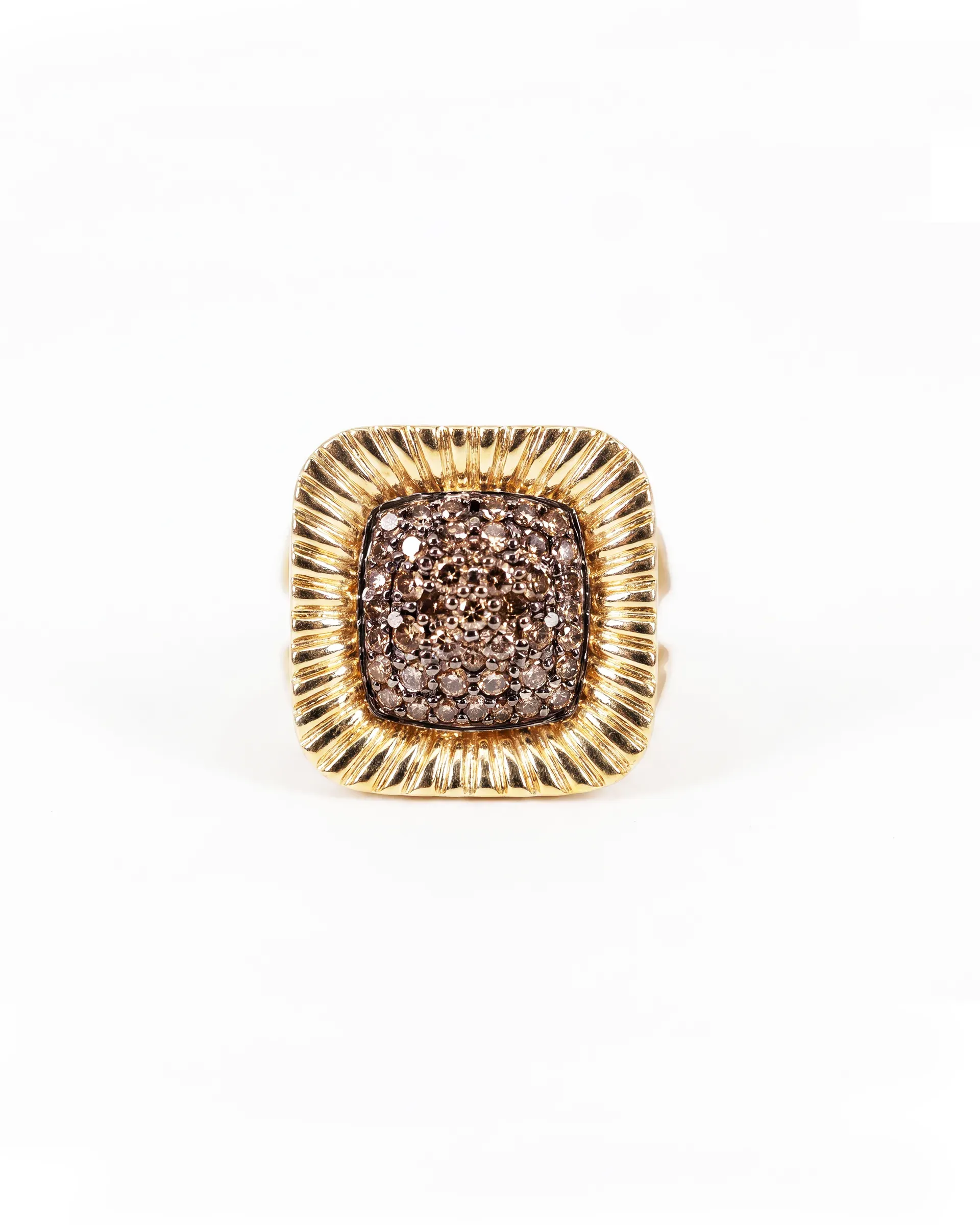 Kahve Taşlı Yivli Kare Yüzük